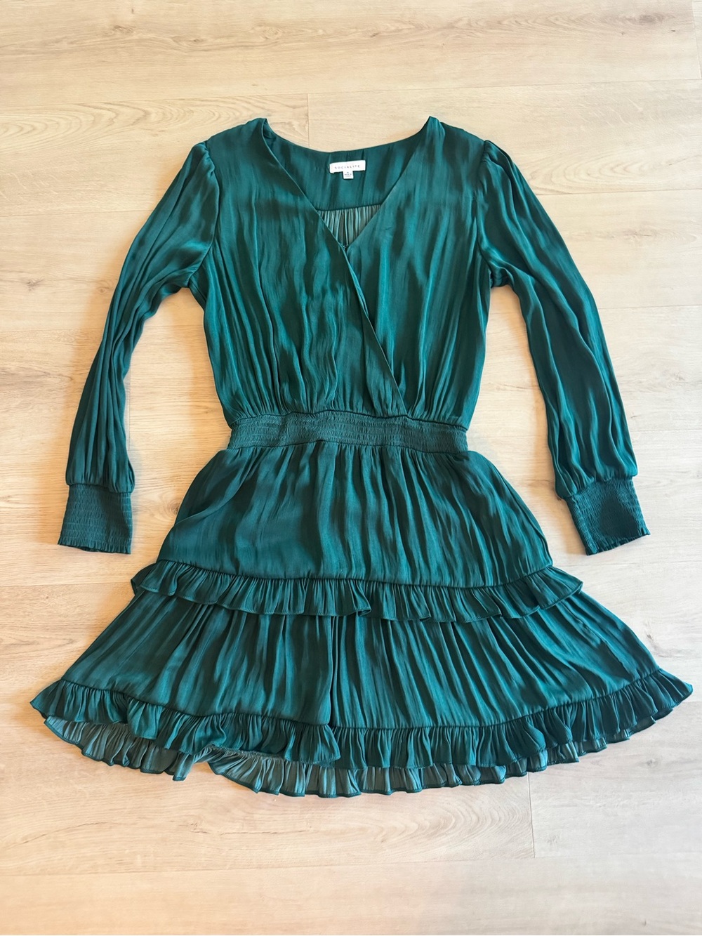 Socialite Teal V-Neck Gathered Bodice Dress